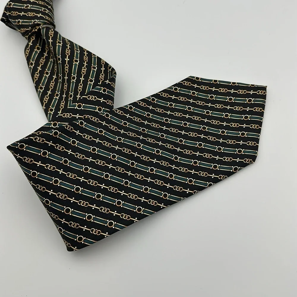Gucci By Paolo Gucci Vintage SilkTie Black Gold 59” Long